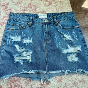 vestique Distressed Blue Denim Mini Skirt